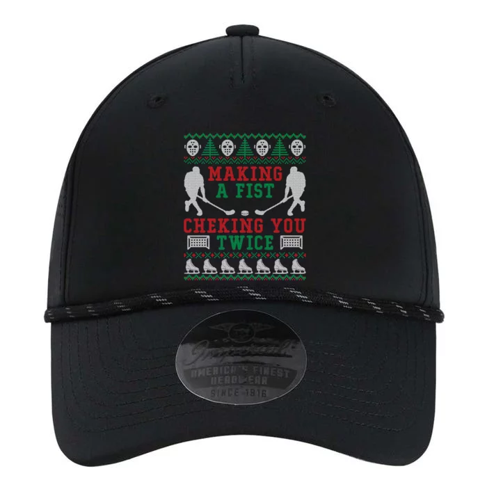 Making A Fist Checking You Twice Hockey Sport Ugly Christmas Cool Gift Performance The Dyno Cap