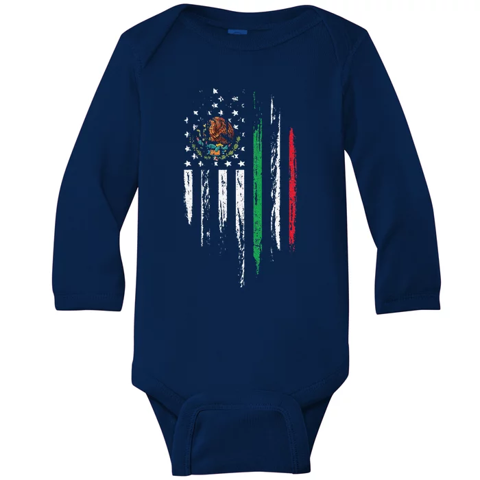 Mexican American Flag Combo Mexico USA Cinco De Mayo Gift Baby Long Sleeve Bodysuit