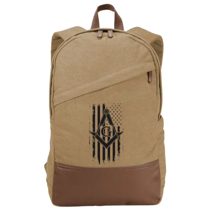 Masonic American Flag Square And Compass Freemason Cotton Canvas Backpack