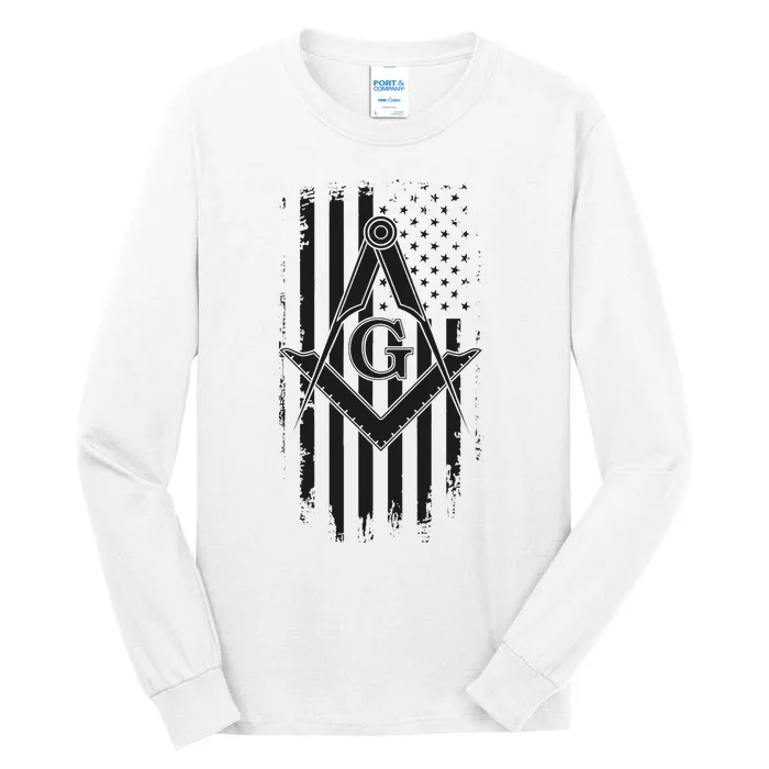 Masonic American Flag Square And Compass Freemason Tall Long Sleeve T-Shirt