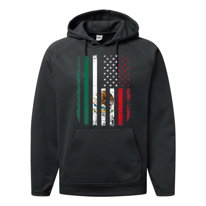 Mexican American Flag Mexican Roots Mexico America Performance Fleece Hoodie