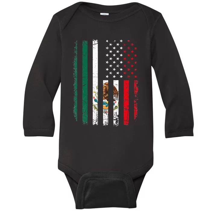 Mexican American Flag Mexican Roots Mexico America Baby Long Sleeve Bodysuit