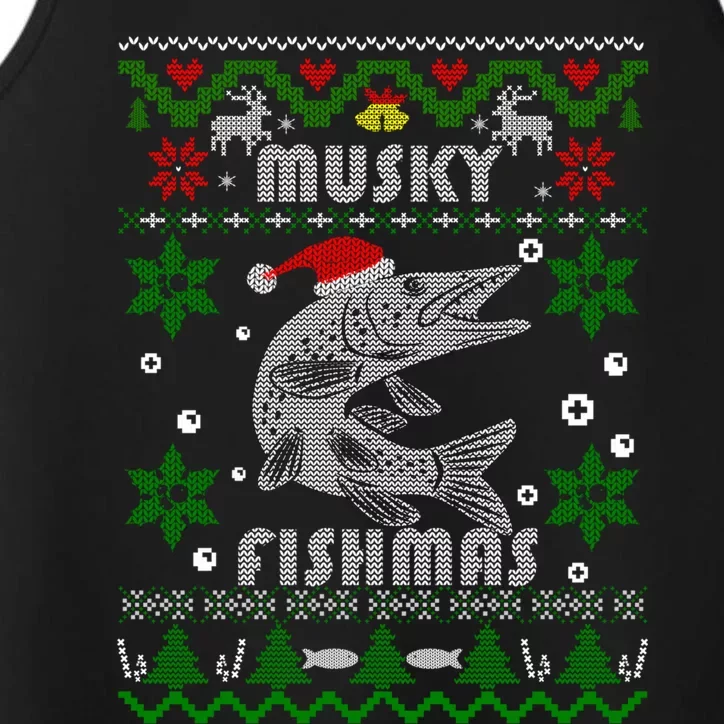 Muskie Angler Fishmas Musky Fishing Funny Gift Ugly Christmas Gift Performance Tank