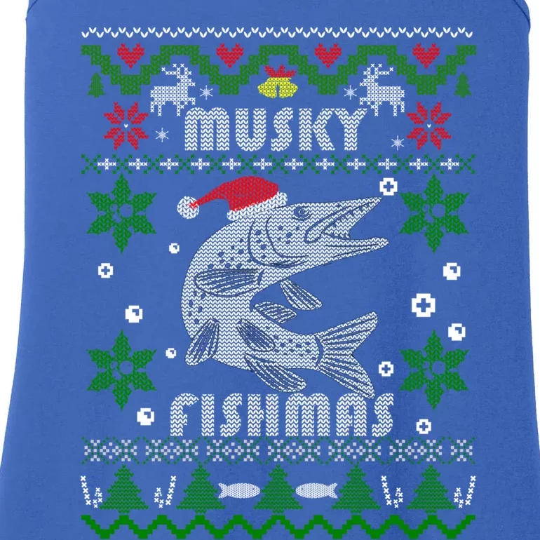 Muskie Angler Fishmas Musky Fishing Funny Gift Ugly Christmas Gift Ladies Essential Tank