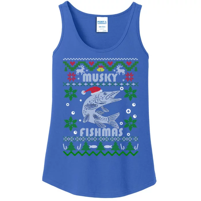 Muskie Angler Fishmas Musky Fishing Funny Gift Ugly Christmas Gift Ladies Essential Tank