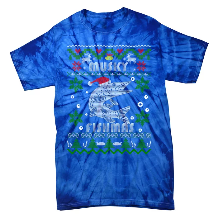 Muskie Angler Fishmas Musky Fishing Funny Gift Ugly Christmas Gift Tie-Dye T-Shirt