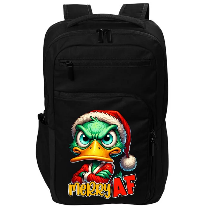 Merry Af Funny Sarcastic Grumpy Duck Christmas Impact Tech Backpack