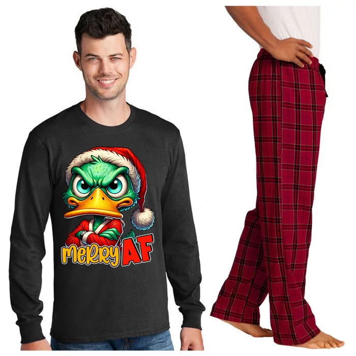 Merry Af Funny Sarcastic Grumpy Duck Christmas Long Sleeve Pajama Set