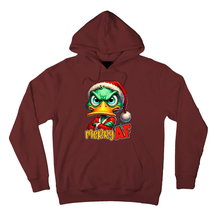 Merry Af Funny Sarcastic Grumpy Duck Christmas Hoodie