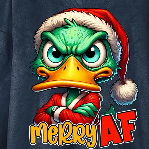 Merry Af Funny Sarcastic Grumpy Duck Christmas Hooded Wearable Blanket