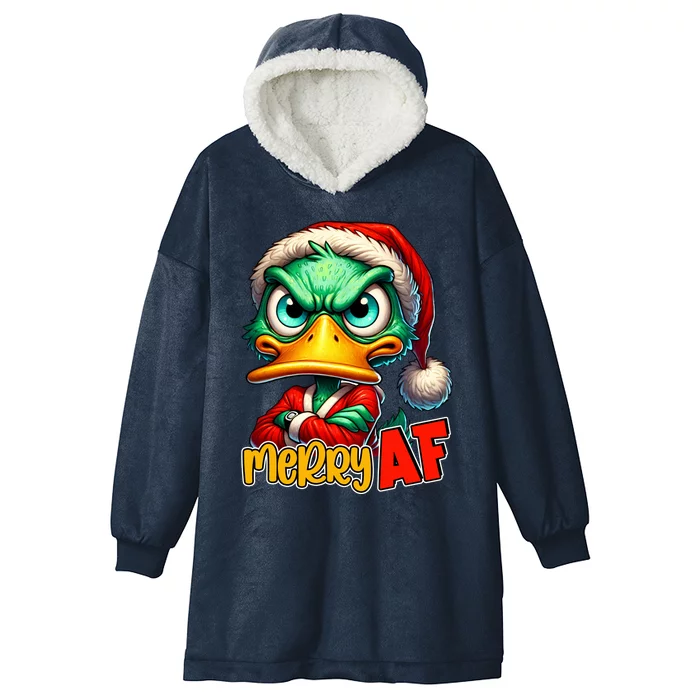 Merry Af Funny Sarcastic Grumpy Duck Christmas Hooded Wearable Blanket