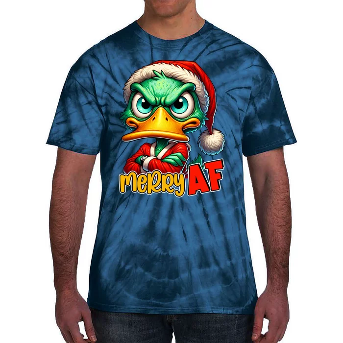 Merry Af Funny Sarcastic Grumpy Duck Christmas Tie-Dye T-Shirt