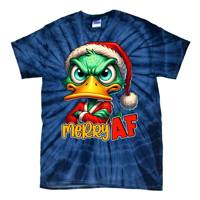 Merry Af Funny Sarcastic Grumpy Duck Christmas Tie-Dye T-Shirt