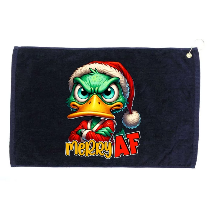 Merry Af Funny Sarcastic Grumpy Duck Christmas Grommeted Golf Towel