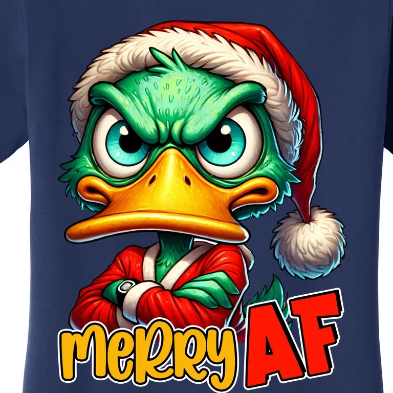 Merry Af Funny Sarcastic Grumpy Duck Christmas Women's T-Shirt