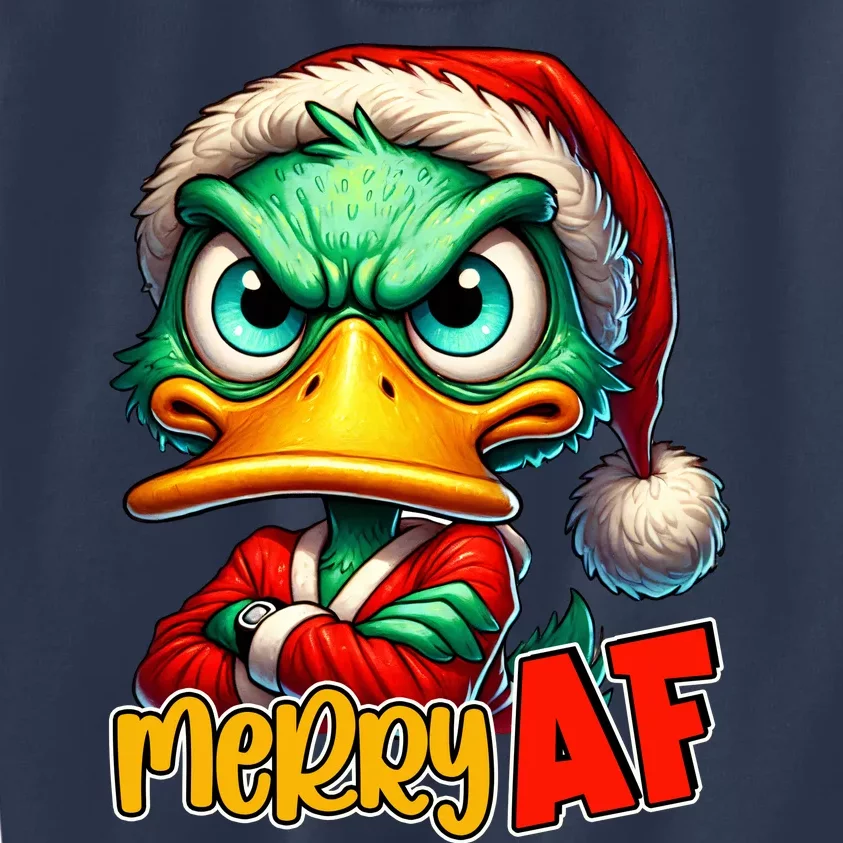 Merry Af Funny Sarcastic Grumpy Duck Christmas Kids Sweatshirt