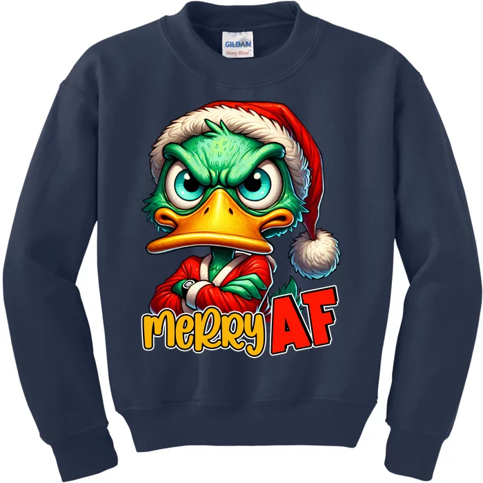 Merry Af Funny Sarcastic Grumpy Duck Christmas Kids Sweatshirt