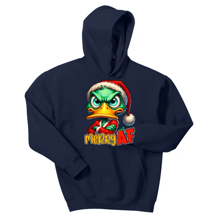 Merry Af Funny Sarcastic Grumpy Duck Christmas Kids Hoodie