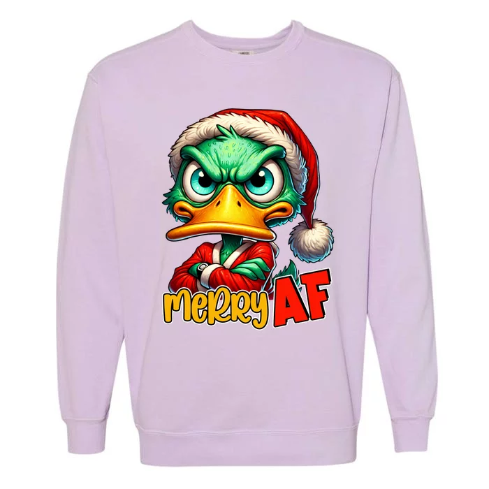 Merry Af Funny Sarcastic Grumpy Duck Christmas Garment-Dyed Sweatshirt