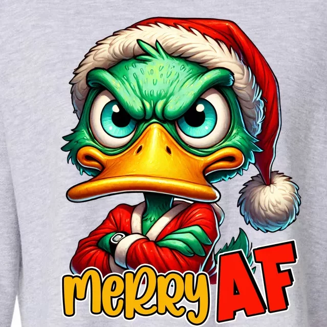 Merry Af Funny Sarcastic Grumpy Duck Christmas Cropped Pullover Crew