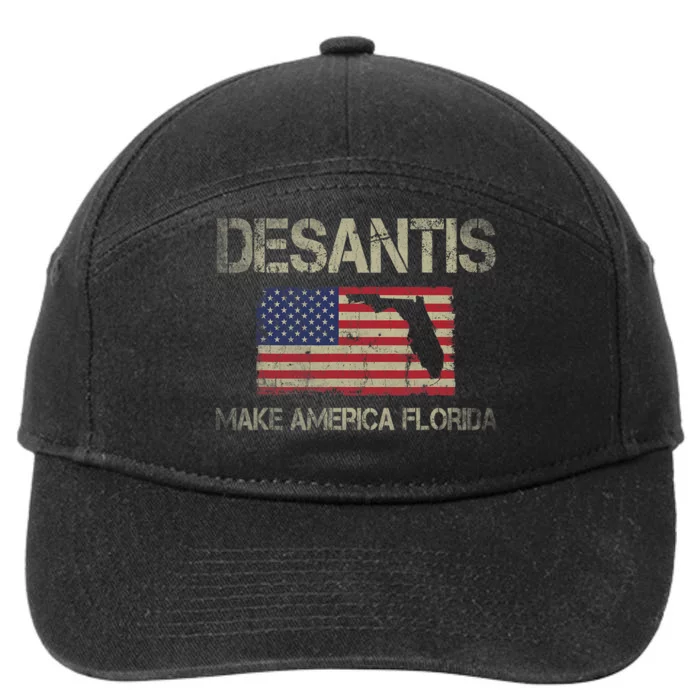 Make America Florida, DeSantis 2024 Election Vintage US Flag 7-Panel Snapback Hat