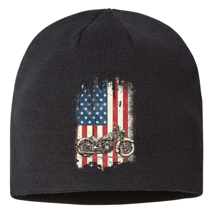 Motorcycle American Flag Distressed Vintage Biker Patriotic 8 1/2in Sustainable Knit Beanie