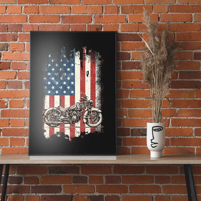 Motorcycle American Flag Distressed Vintage Biker Patriotic Poster