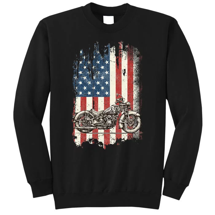 Motorcycle American Flag Distressed Vintage Biker Patriotic Tall Sweatshirt