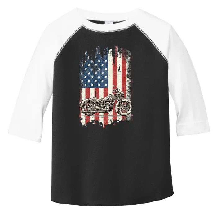 Motorcycle American Flag Distressed Vintage Biker Patriotic Toddler Fine Jersey T-Shirt