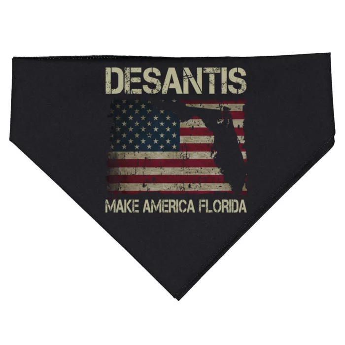 Make America Florida DeSantis 2024 Election Vintage Us Flag USA-Made Doggie Bandana