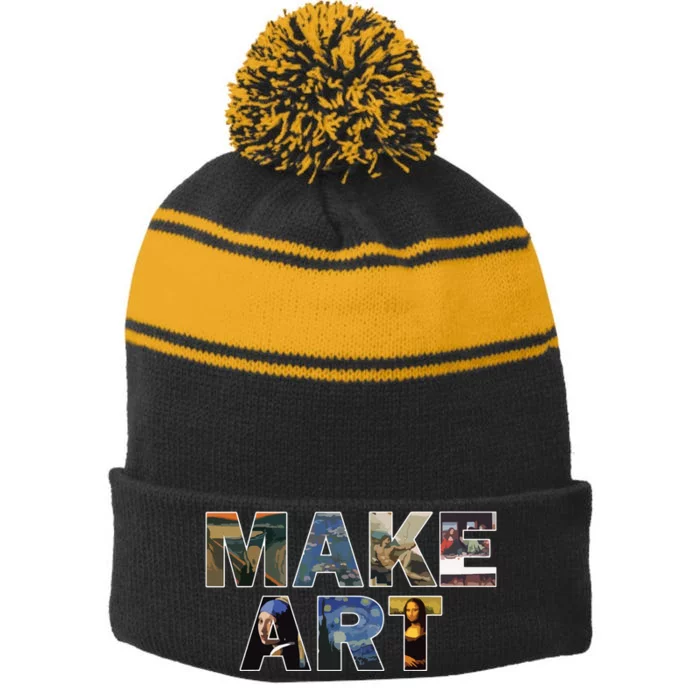 MAKE ART Fun Humor Artistic Painting Artsy Artist Gift Stripe Pom Pom Beanie