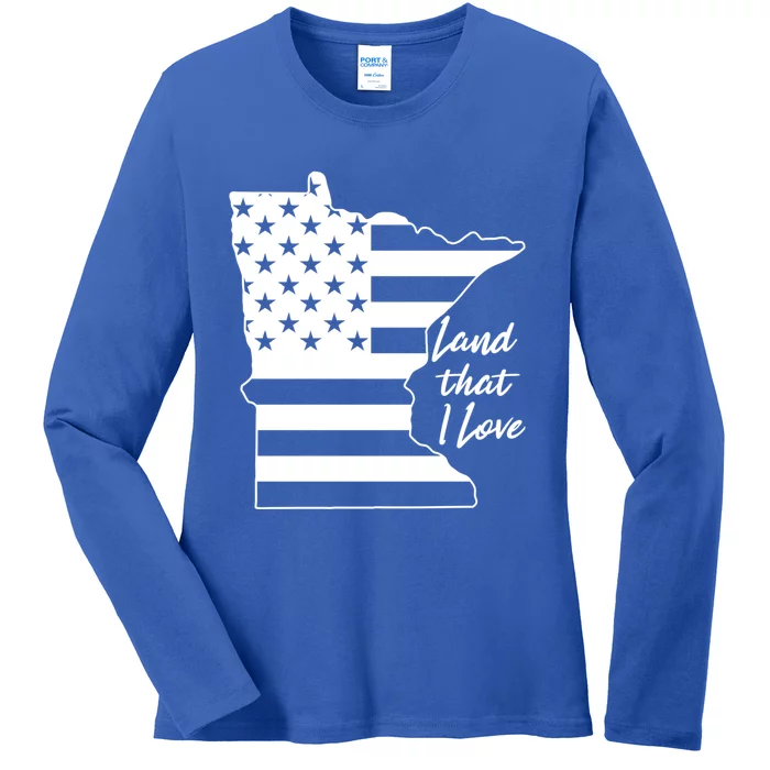 Minnesota American Flag Land That I Love Gift Ladies Long Sleeve Shirt