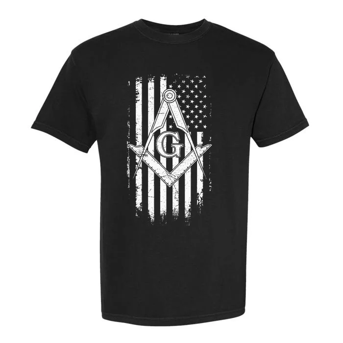 Masonic American Flag Square And Compass Freemason Garment-Dyed Heavyweight T-Shirt