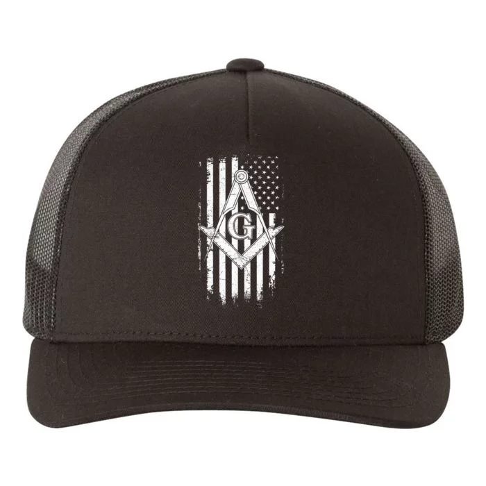 Masonic American Flag Square And Compass Freemason Yupoong Adult 5-Panel Trucker Hat