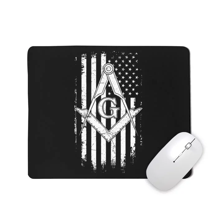 Masonic American Flag Square And Compass Freemason Mousepad