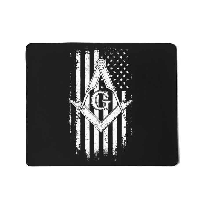 Masonic American Flag Square And Compass Freemason Mousepad