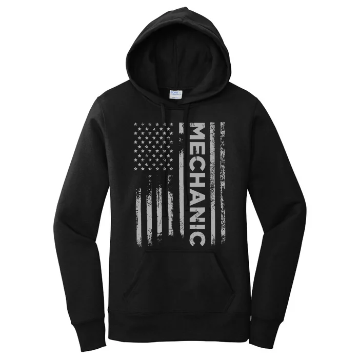 Mechanic American Flag Patriotic Car Mechanic Usa Flag Women's Pullover Hoodie