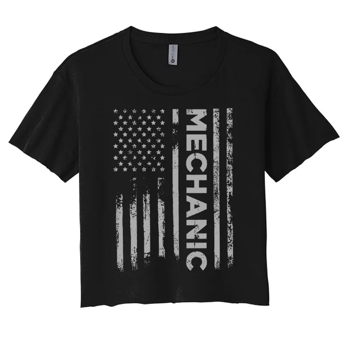 Mechanic American Flag Patriotic Car Mechanic Usa Flag Women's Crop Top Tee