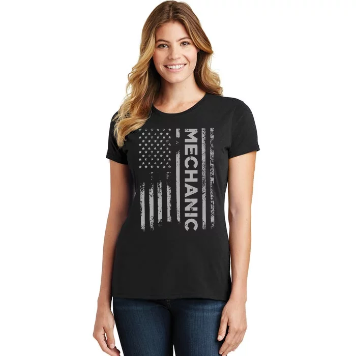 Mechanic American Flag Patriotic Car Mechanic Usa Flag Women's T-Shirt