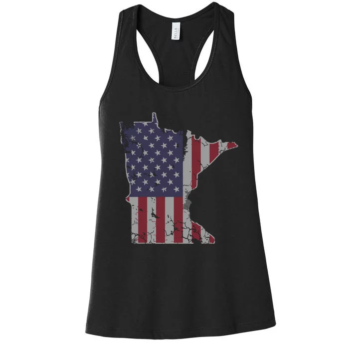 Minnesota American Flag 4th Of July Women's Racerback Tank