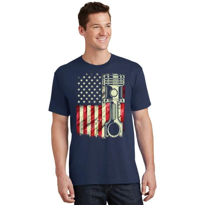 Mechanic American Flag Piston Muscle Car Patriotic Vintage T-Shirt