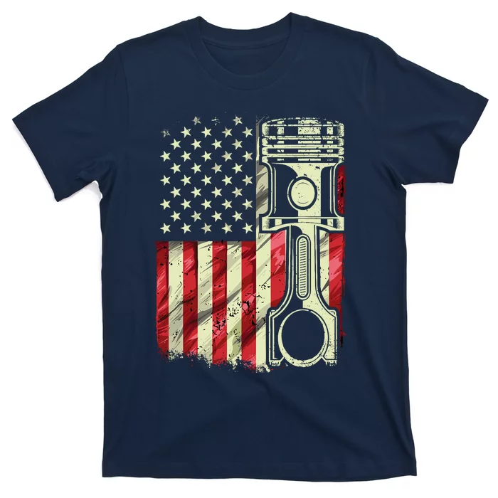 Mechanic American Flag Piston Muscle Car Patriotic Vintage T-Shirt