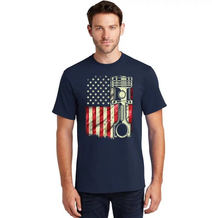 Mechanic American Flag Piston Muscle Car Patriotic Vintage Tall T-Shirt