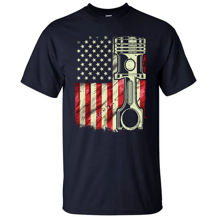 Mechanic American Flag Piston Muscle Car Patriotic Vintage Tall T-Shirt