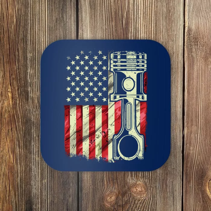 Mechanic American Flag Piston Muscle Car Patriotic Vintage Coaster