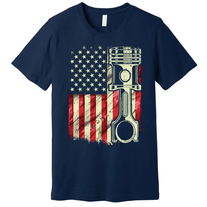 Mechanic American Flag Piston Muscle Car Patriotic Vintage Premium T-Shirt