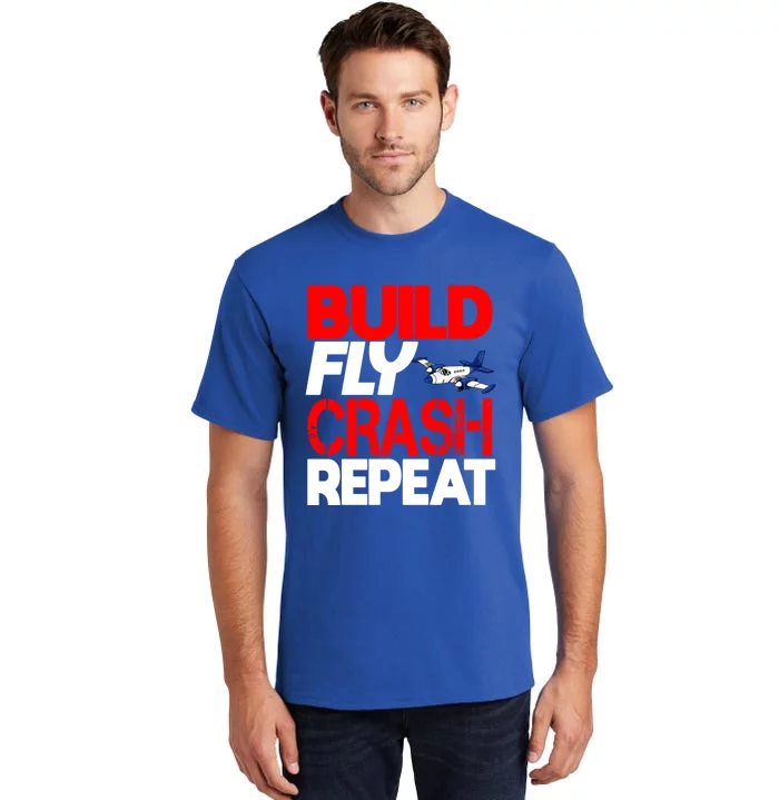 Model Airplane Funny Hobby Christmas Gift Build Crash Repeat Gift Tall T-Shirt