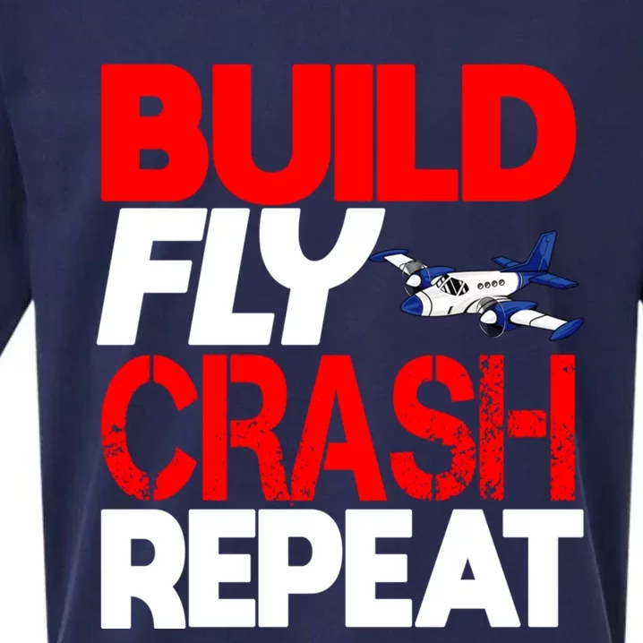 Model Airplane Funny Hobby Christmas Gift Build Crash Repeat Gift Sueded Cloud Jersey T-Shirt