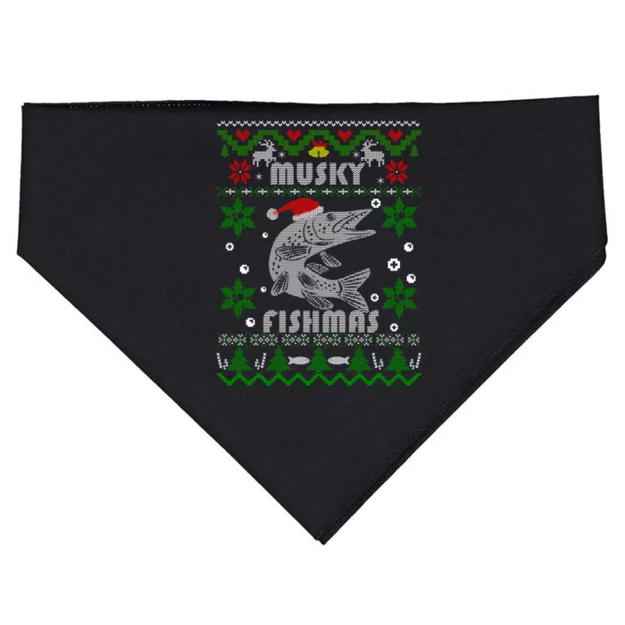 Muskie Angler Fishmas Musky Fishing Funny Gift Ugly Christmas Gift USA-Made Doggie Bandana