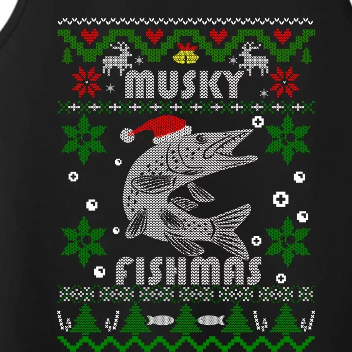 Muskie Angler Fishmas Musky Fishing Funny Gift Ugly Christmas Gift Performance Tank